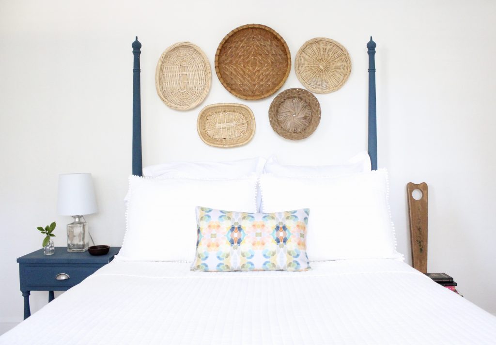 blue bed basket wall