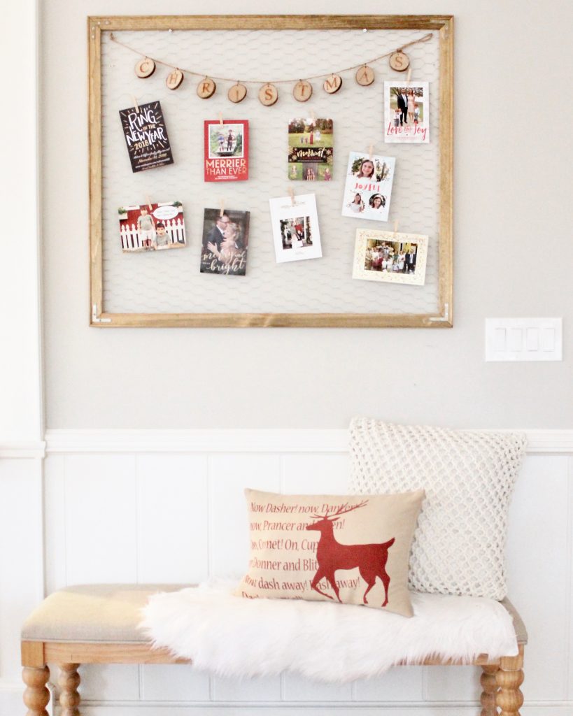 DIY chicken wire Christmas card display