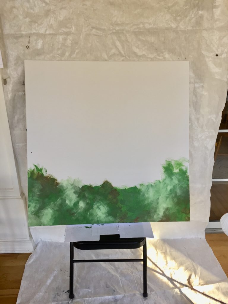 Canvas with bottom painted green 