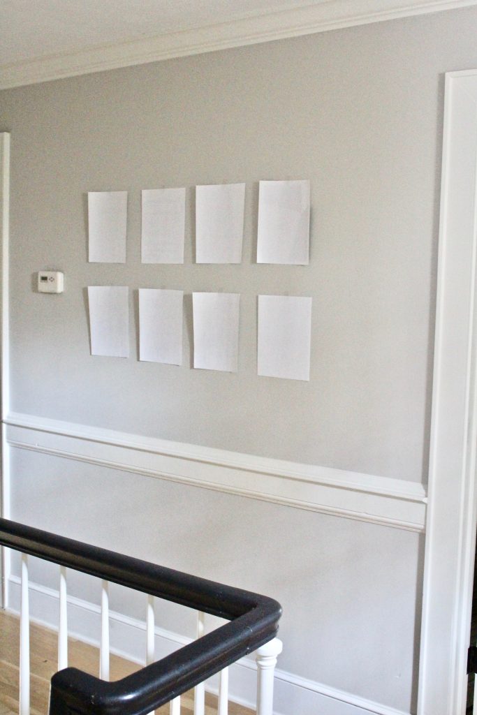 Gallery wall layout with standard printer paper 