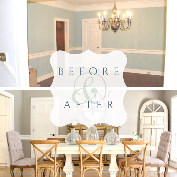 Renovation of dated 80s dining room into cottage style dining room
